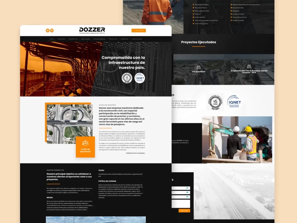 Captura de Pantalla de Página Web para Empresa Constructora Dozzer