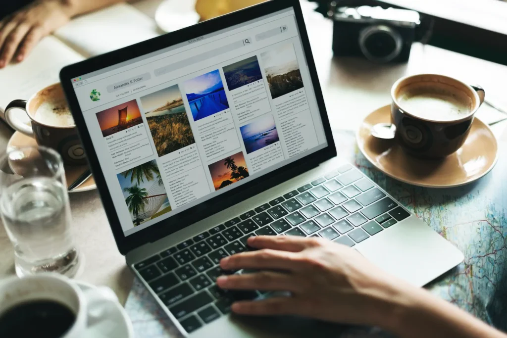 Laptop displaying a website with images—an example of SEO optimization.