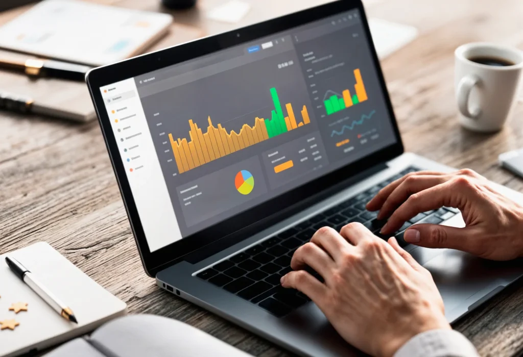 Panel de analítica web con métricas de tráfico orgánico y rendimiento SEO