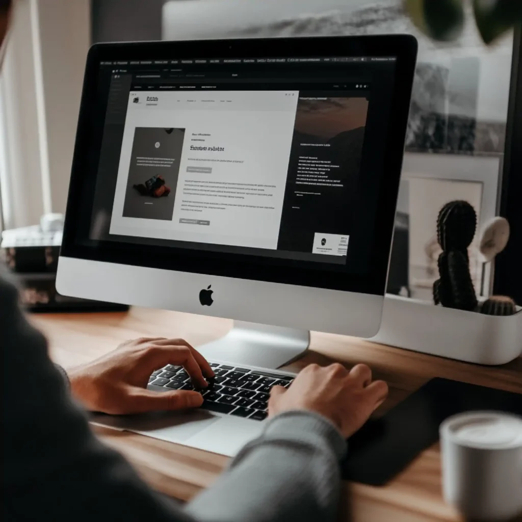Persona editando una página web en ordenador Apple