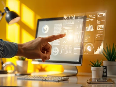 Mano señalando gráficos digitales en pantalla, representando análisis de sitios web.